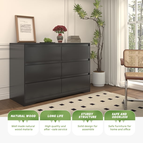 SOLAURA 6 Drawer Double Dresser, Black Dresser for Bedroom, Fabric Storage  Tower, Chest of Wooden Drawers OrganizerStorage Cabinet, Hallway, Closets,  Living Room - Walmart Business Supplies