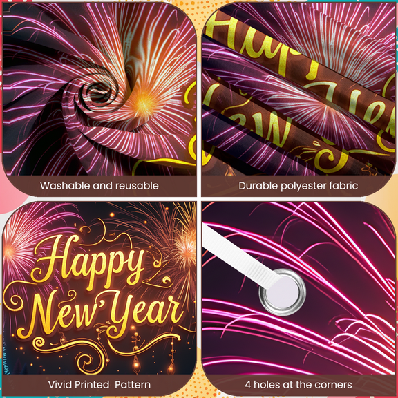 Festive Design Happy New Year Banner Decorative Accents Celebration Background for Holiday Party Celebration Indoor Decoration New Year Event