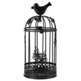 thumbnail image 1 of Candelabro ahuecado con forma de jaula, candelabro con decoración de pájaros para decoración del hogar, color negro, 1 of 8
