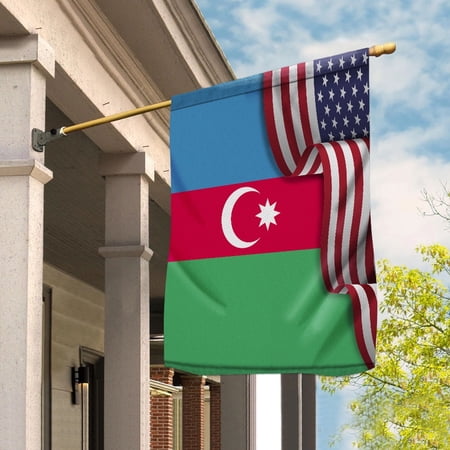 Waving American Azeri Azerbaijan USA Friendship Patriotic Proud House Flag, Double-Sided Outdoor Yard Decor 29.5 x 39.5 Inch