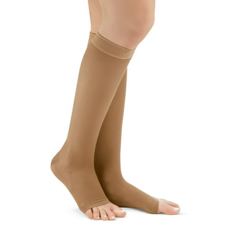 Firm Open Toe Stockings Knee High Compression Stockings, Firm (20-30 mmHG), Open Toe - Made in USA, Xl, Beige - Made in the USA ()