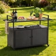 thumbnail image 3 of ENYOPRO Outdoor Bar Cart,Portable Outdoor Wicker Bar Cart,with Extra-Wide Glass Top & Smooth 360° Wheels , Rolling Beverage & Wine Serving Cart for Garden, Backyard, 3 of 9