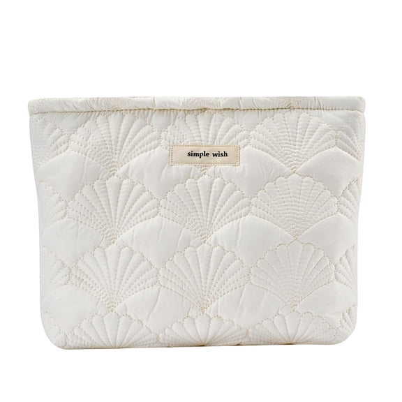 Lohol Quilted Cotton Makeup Bag, Coquette Cosmetic Pouch with Seashell Design, Coastal Travel Toiletry Organizer for Women