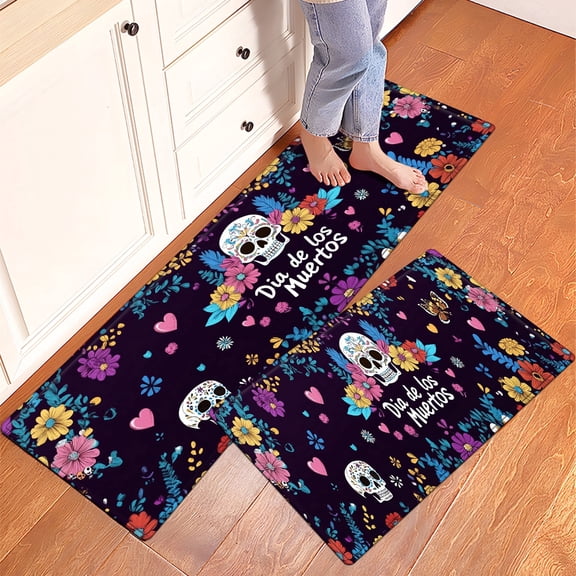YIMEIS Happy Halloween Kitchen Mat Rug Set with Ghost & Skull Designs - 1/2 Pcs Perfect for Kitchen Counter, 16''*24''/47''*18'', Functional for Decoration, for Halloween Lovers