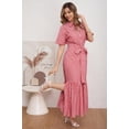 thumbnail image 4 of utcoco Women's 2026 Summer Casual Striped Button Down Maxi Dress Tie Waist Short Sleeve Shirt Dress with Pockets, 4 of 6