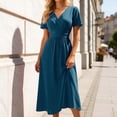 thumbnail image 2 of JTieacloth Casual Dresses for Women Short Sleeve V Neck Summer Dress Elastic Waist A-Line Dresses,Green, 2 of 6