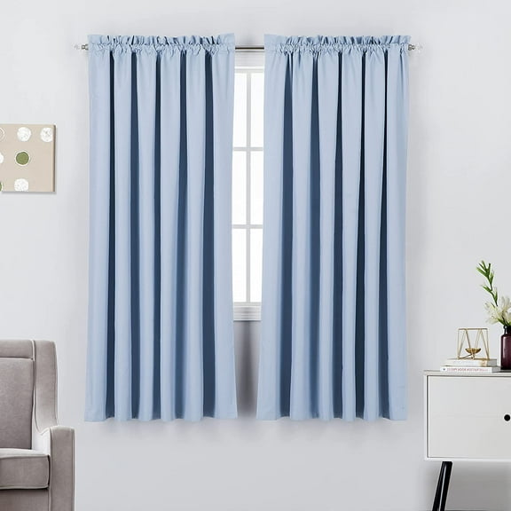 Set of 2 Blackout Window Treatment Curtain Drape Panels for Office/Bedroom Windows (52"W x 63"L, Light Blue)