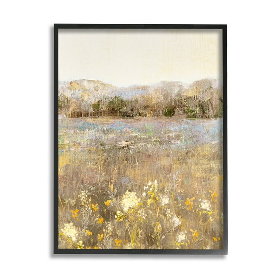 Stupell Industries Yellow Wildflower Blooms Landscape Landscape Painting Black Framed Art Print Wall Art