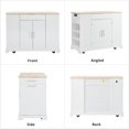 thumbnail image 4 of Tcbosik Kitchen Island w/Charging Station, Rolling Island Cart with Lockable Wheels and Hidden Trash Can Cabinet, Mobile Prep Table w/Open Shelves & Storage Drawers, Towel Bar & Internal Rack, White, 4 of 9