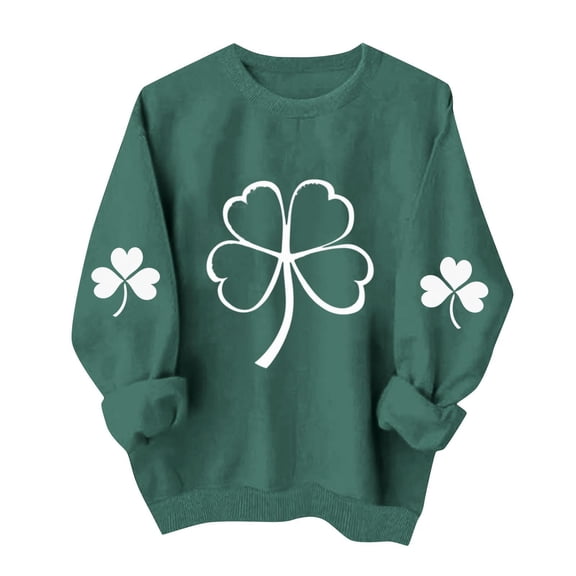 LEKWK St Patricks Day Women Leopard Print Hearts Long Sleeve Tops Crew Neck Sweater Tops Casual Tops Plaid Pattern Lounge Wear