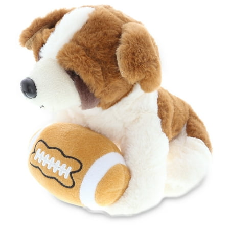 DolliBu St. Bernard Dog Stuffed Animal with Football Plush - Soft Huggable Dog Adorable Playtime Plush Toy Cute Pet Life Gift Football Plush Doll Animal Toy for Kids and Adults - 8 Inche