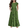 thumbnail image 2 of Robe à Manches Courtes Col Rond, Mode Filles Été Nouvelle Robe à Manches Courtes Col Rond Couleur Unie, 2 of 7