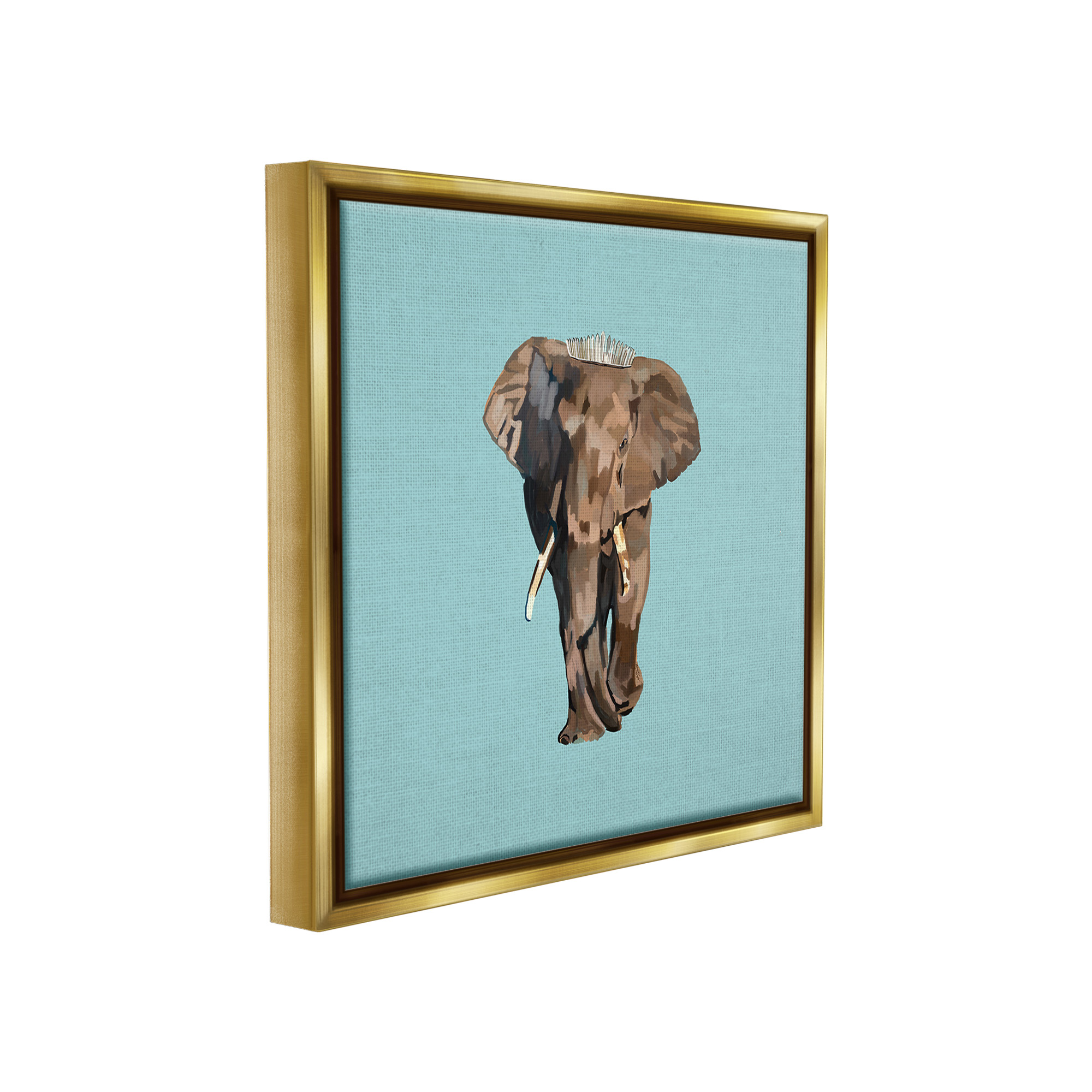 Stupell Industries Elephant in Tiara Crown Animals & Insects Painting Gold Floater Framed Canvas Art Print Wall Art, 18 x 18