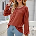 thumbnail image 3 of Tops for Women 2025 Women's Fashion Casual Long Sleeve Comfortable Solid Color Sweatshirt Tops Blouse V-neck Blouse V Neck Tie Dye T Shirts Solid Casual Long Sleeves Hight Neck Shirts, 3 of 4