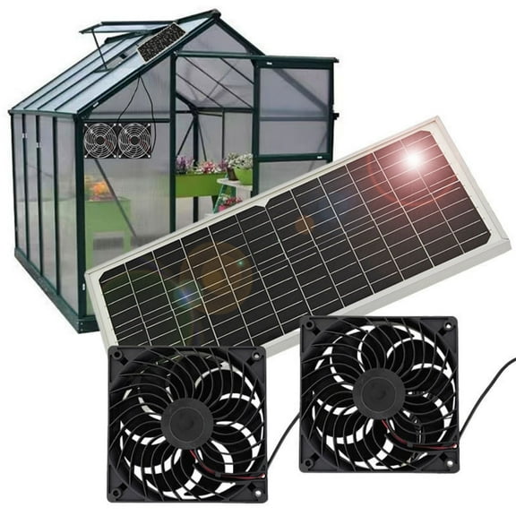 JahyElec Solar Panel Fan Kit, 16W Weatherproof Solar Panel with Dual Fan for Small Chicken Coops, Greenhouses Sheds Pet House Window Exhaust