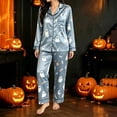 thumbnail image 2 of OSOLU Women's Halloween Pajama Sets Ghost Moon Candy Print Long Sleeve Button Down Sleepwear Trousers Home Wear Light Blue, 2 of 4