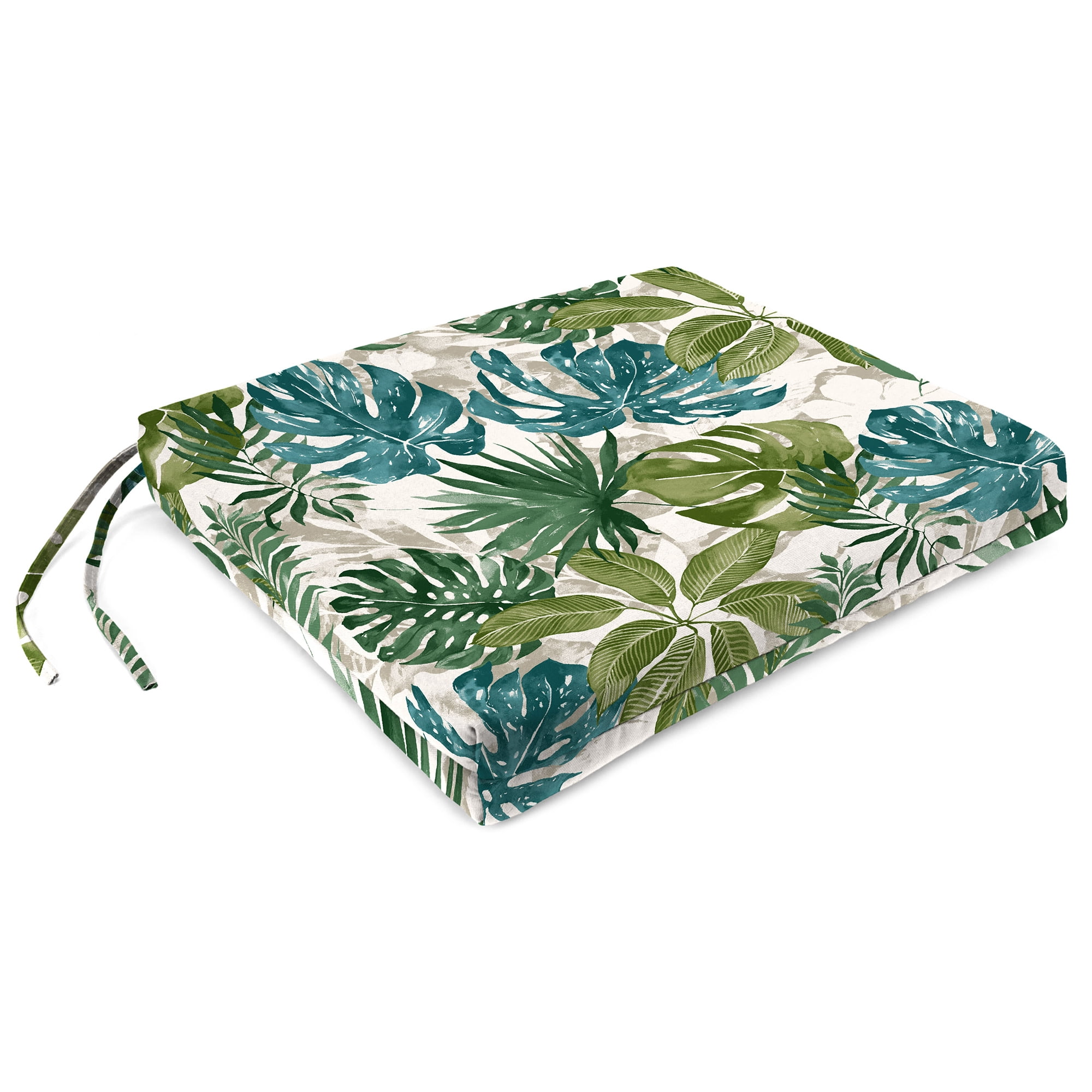 Jordan Manufacturing 17" x 19" Piermont Palm Multicolor Leaves Rectangular Outdoor Chair Pad Seat Cushion with Ties (2 Pack)