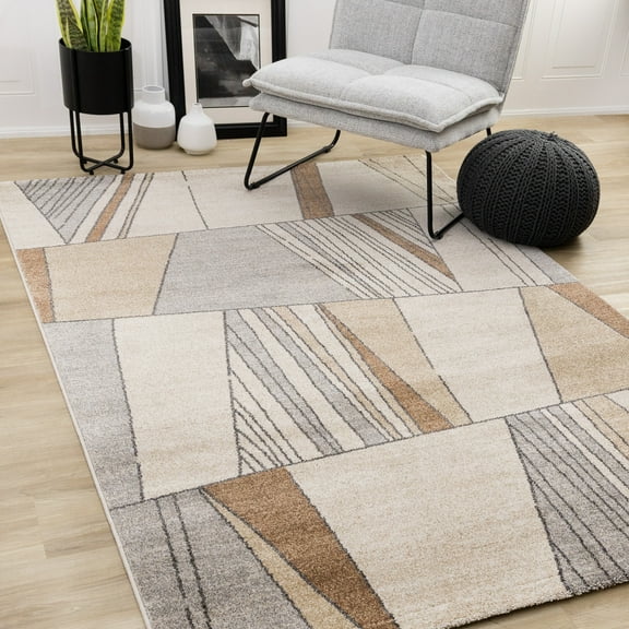 Rug Branch Contemporary Geometric, Stripes White Indoor Area Rug - 5' x 8'