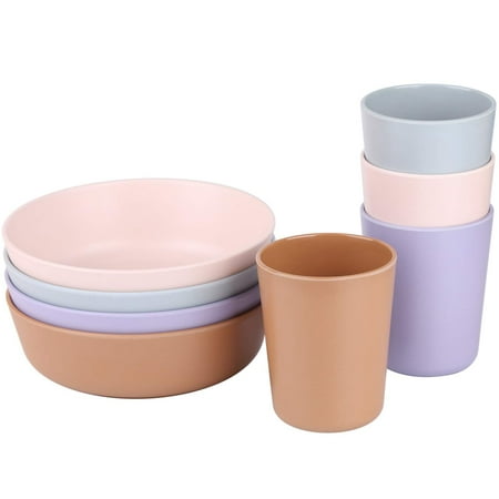 

Kids Bamboo Bowls and Cups Dinnerware Set – 8-Piece Toddler Bowls and Cups BPA Free Eco-Friendly Non-Toxic Stackable Dishwasher Safe Kid Tableware Set