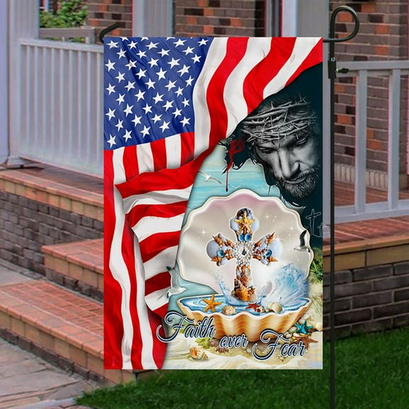 FLAGWIX American Flag - Jesus Christ Cross In Pearl Flag Faith Over Fear MLH2118F - Garden Flag (11.5" x 17.5")