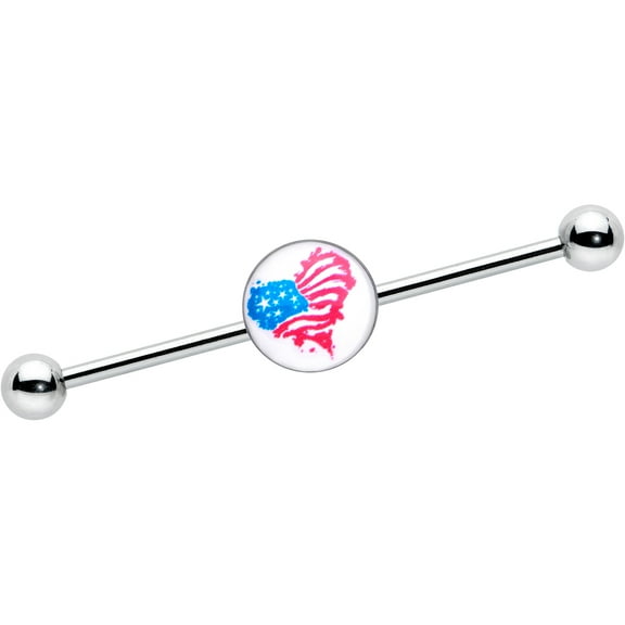 Body Candy Womens 14G Surgical Steel Helix Cartilage Earring Heart Flag Patriotic Mens Industrial Barbell 1 1/2"
