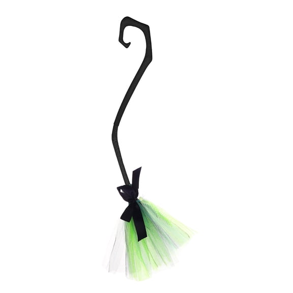 Halloween Witch Broom,38.2 Inch Colorful Detachable Mesh Tail Decor Props,Halloween Party Costume Accessories,Green and White