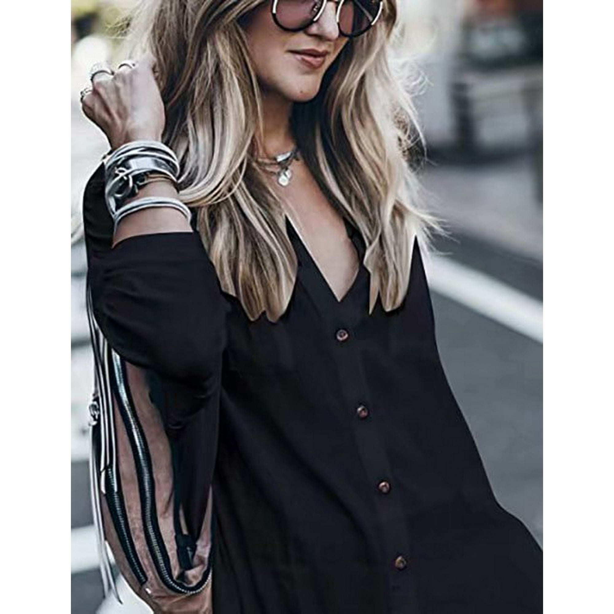 Long Sleeve Button Up Swimsuit Cover Ups Women Loose Long