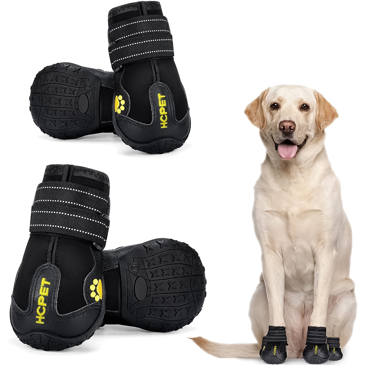 Hcpet Dog Boots Waterproof Dog Shoes for Small Medium Large Dogs Anti-Slip Puppy Booties Paw Protector with Reflective Straps 4Pcs 