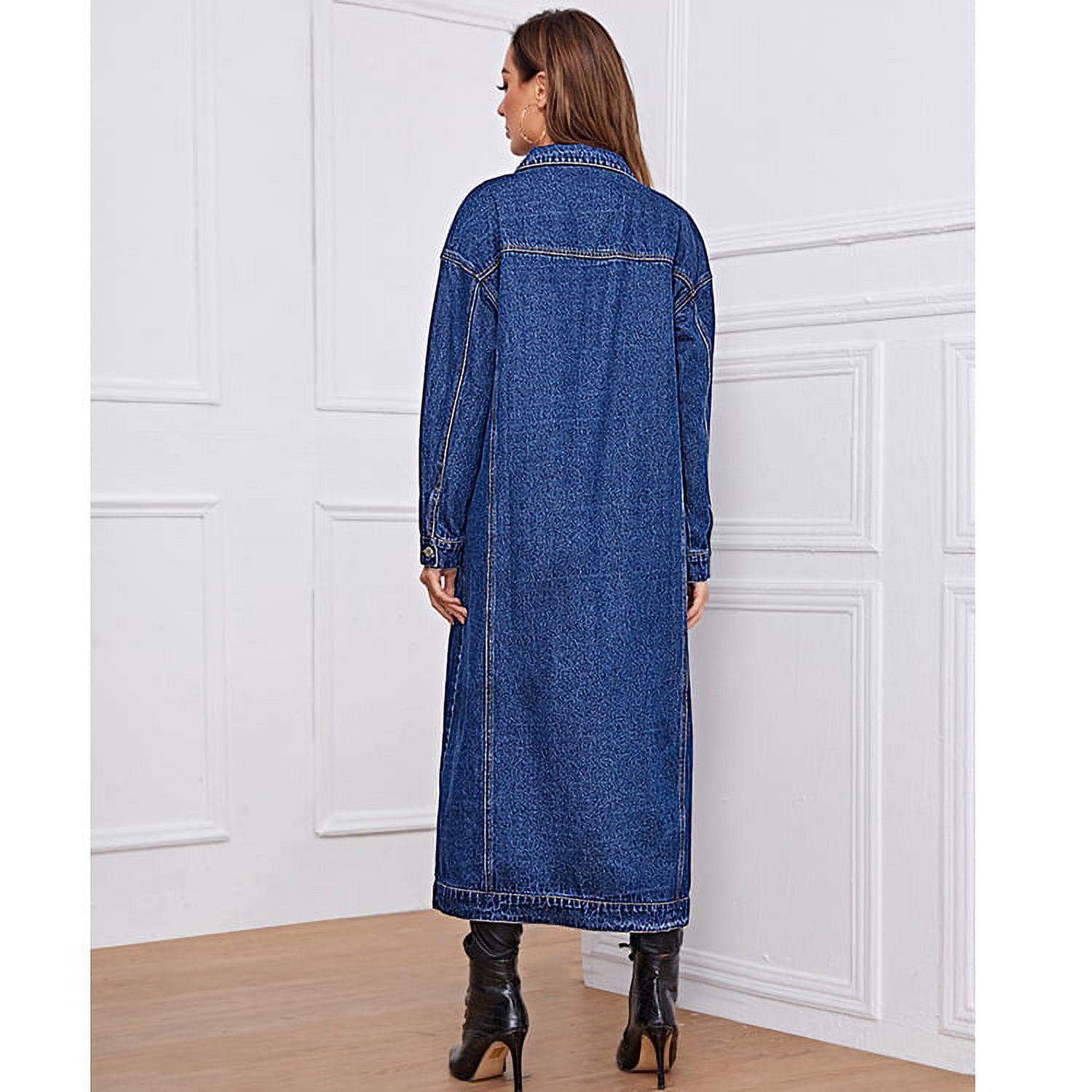 Tianlu Women's Fashion Spring Button Down Midi Long Denim Jean Jacket Trench Coat Blue, size L - image 5 of 5