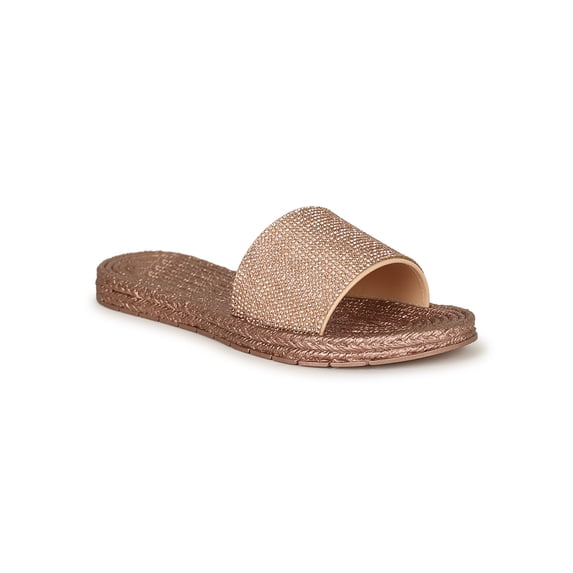 Bamboo Woven Design Metallic Rhinestone Slide Sandal 20246