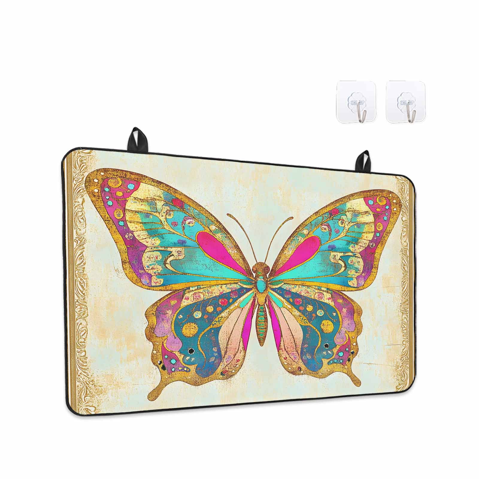 Vintage Butterfly Stove Top Cover for Electric Stove, Heat-proof & Non Slip Glass Top Stove Cover Protector, Retro Colorful Butterfly Kitchen Flat Cooktop Rubber Mat 24x21 Inches