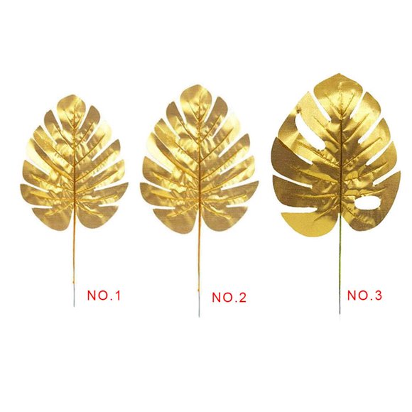 12pcs Artificial Palm Leaves Home Kitchen Party Decorations Palm Leaves Gold Palm Tropical Leaves Stems Gold Wedding Party Leaf