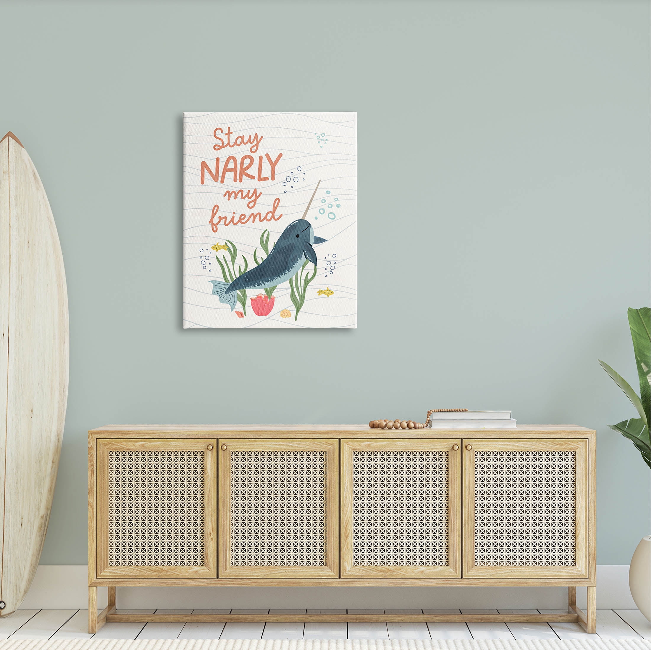 Stupell Industries Stay Narly My Friend Narwhal Graphic Art Gallery Wrapped Canvas Print Wall Art, Design by Nina Blue