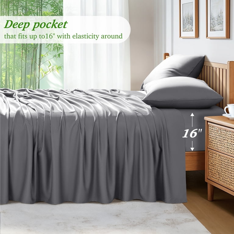 AiAngu Bamboo Sheet Set, Queen, Gray photo 4