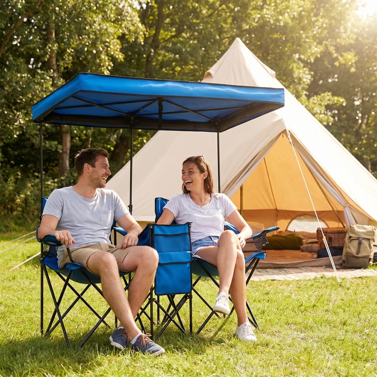 WTVIDAS Double Beach Chair with Canopy, Cooler Bag, Folding