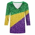 thumbnail image 5 of Staron Women's Casual Printed V Neck 3/4 Sleeve Loose T-Shirt Top Carnival Holiday Party Vacation Pullover Blouse, Yellow 4XL, 5 of 5