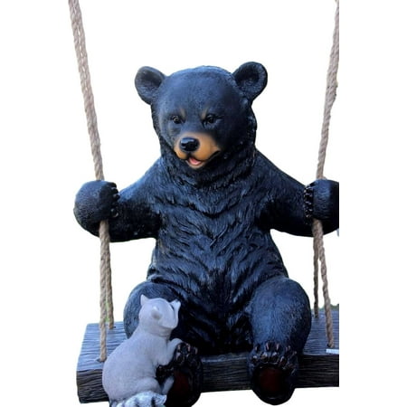 Swinging Black Bear With Buddy Squirrel Outdoor Garden Sculpture Swinging Black Bear With Buddy Squirrel