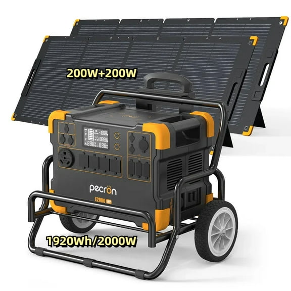 PECRON E2000LFP 1920Wh/2000W Portable Power Station with 2*200W Solar Panels Cart Kit Solar Generator for Home Emergency, Camping, Travel, RV, Off-Grid