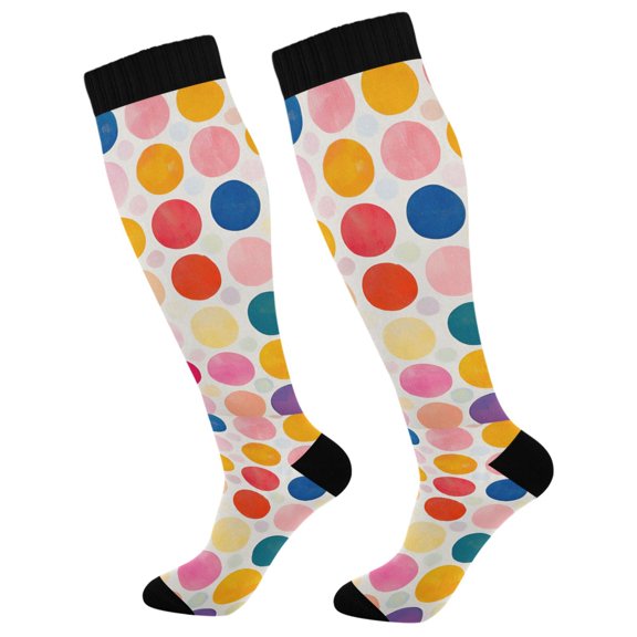 FORMRS Womens Knee High Socks Casual Long Thick Travel Daily Wear, 1 Pair, Colorful Circles