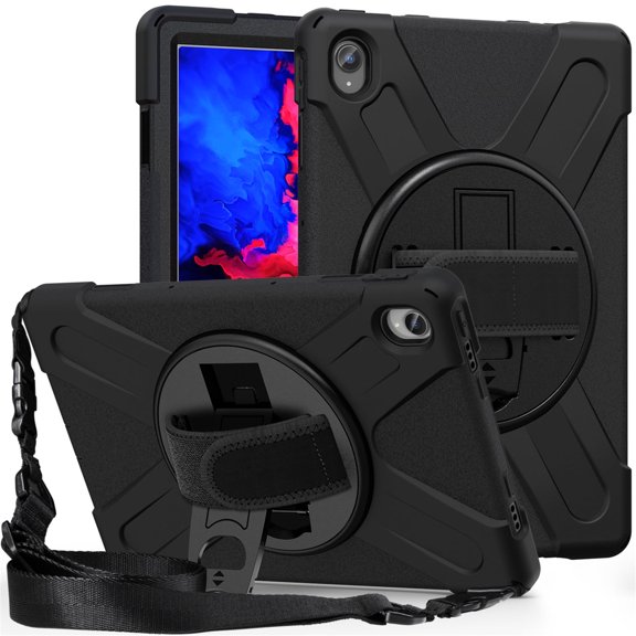 XYX Case for Lenovo Tab P11 Plus/Tab P11 11.0 inch Released 2021 with 360 Degree Rotating, Hand Strap, Shoulder Strap, Black