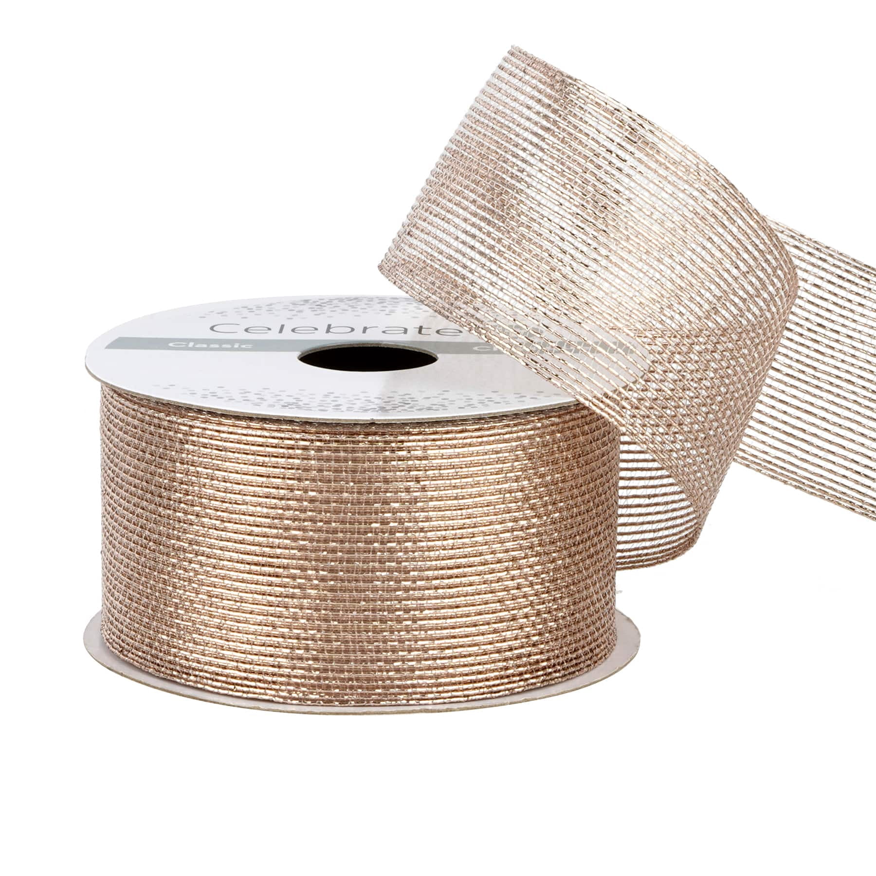 1.5" x 3yd. Champagne Gold Metallic Mesh Ribbon by Celebrate It – Non-Wire Woven Edge - Ideal for Floral Decor & Gift Wrapping - 12 Pack