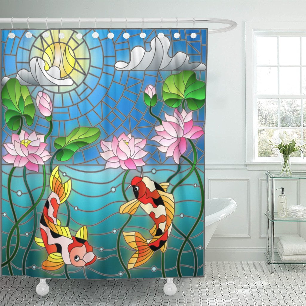Pknmt Stained Glass Koi Fish And Lotus Flowers Polyester Shower Curtain 60x72 Inches Walmart Com Pknmt Stained Glass Koi Fish And Lotus Flowers Polyester Shower Curtain 60x72 Inches Walmart Com