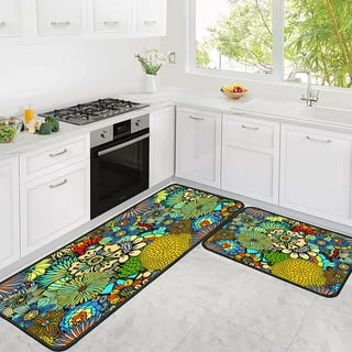  Sage Green Kitchen Mat Rug Set of 2- Plant Floral Butterfly  Kitchen Rugs with Runner Kitchen Decor Accessories Things, Kitchen Rug Mat-  Leaves Rugs for Home Kitchen Large- 17x30 and 17x47