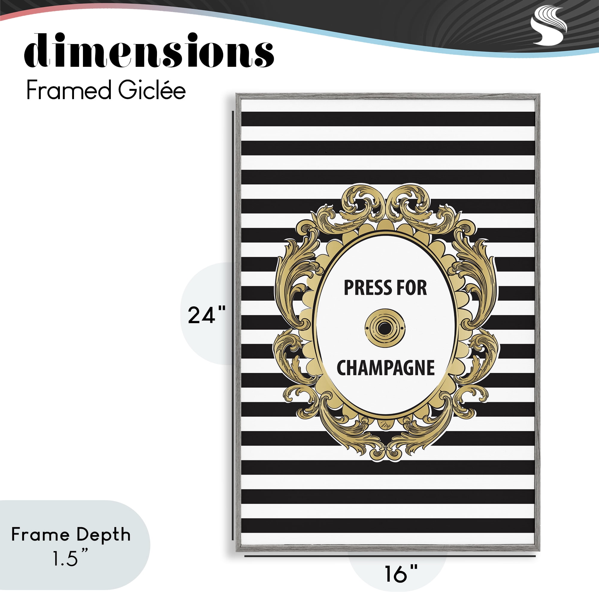 Stupell Industries Press For Champagne Celebration Gray Framed Giclee Art, design by Martina Pavlova