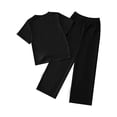 thumbnail image 4 of inlzdz Kids Girls Solid color Short Sleeve Irregular Hem T-shirt with Loose Pants Casual Sport Black 110/1, 4 of 7