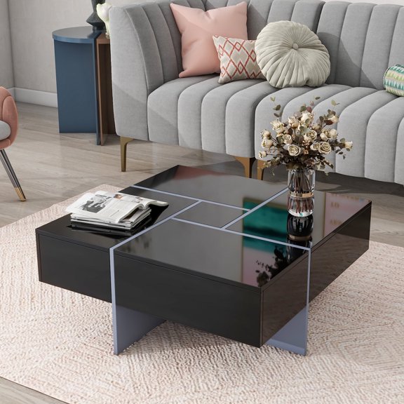 Royard Oaktree Square Coffee Table with Extendable Sliding Tabletop & 4 Hidden Storage Compartments