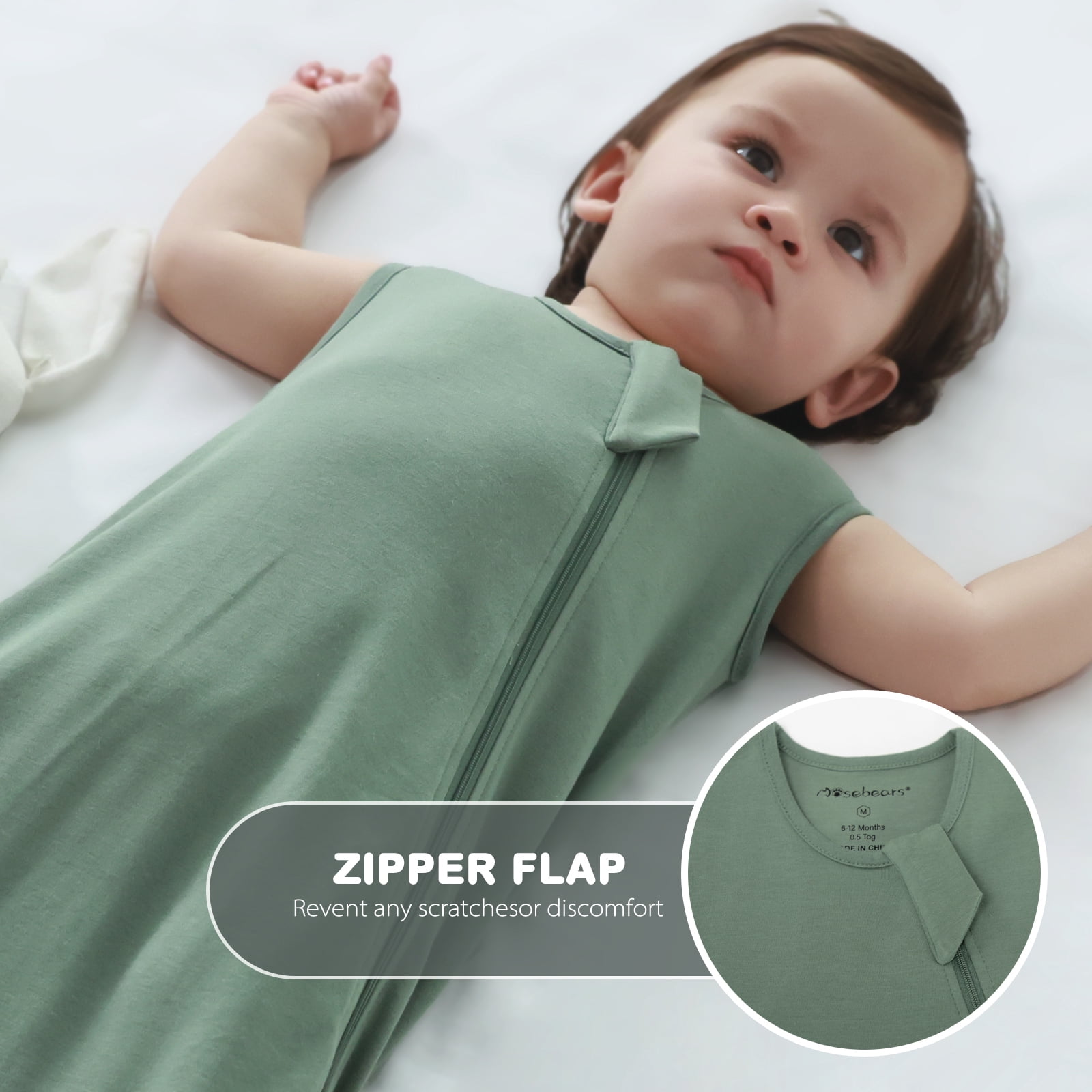 2Pcs Mosebears 0.5 Tog Baby Sleeping Bag - Cotton Summer Sleep Sack for Newborns, Boys & Girls(Dark Green&Sage,M(6-12 Months))