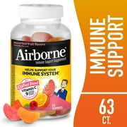 Airborne 750mg Vitamin C Immune Support Gummies, Assorted Fruit Flavor, 63 Count