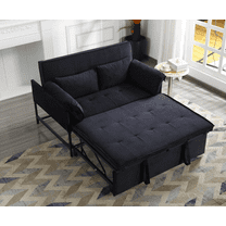 BSHTI Velvet Upholstered Loveseat,Twin Size Pull-out Sofa Bed,5 Angles Reclined Sleeper,Perfect for Home,Office,and Guest Room,Black