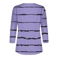 thumbnail image 5 of HOMBOM V Neck Women Shirts Purple 3/4 Sleeve Pullover Button Striped Drop Shoulder Fashion Top, 5 of 5